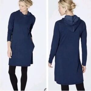 J.Jill Pure Jill Indigo Women M Blue Pockets Long Sleeve Hooded Tunic Dress NWOT